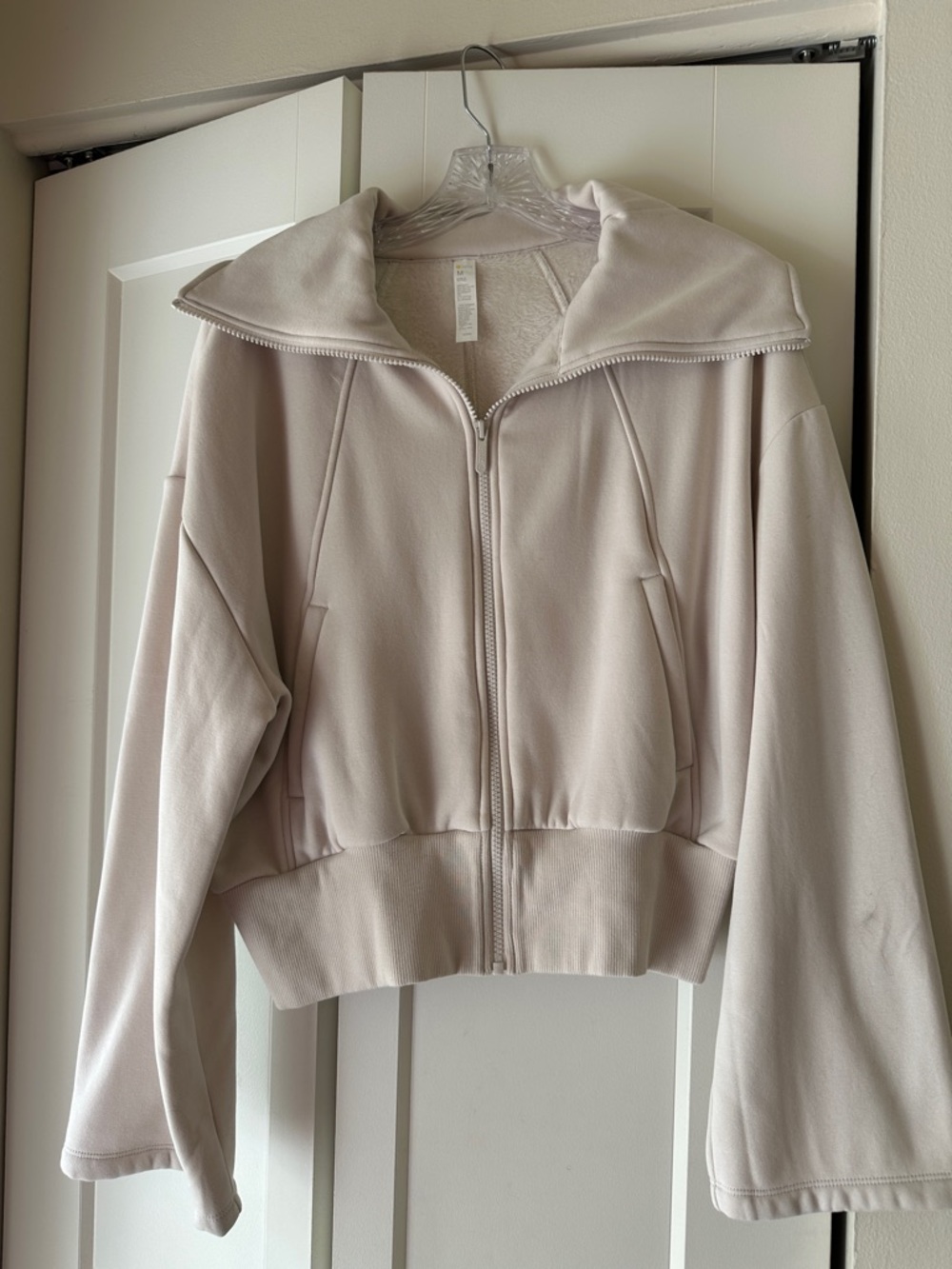Zella Light Beige Full-Zip Bomber Sweatshirt